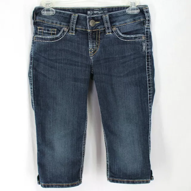 Silver Jeans Mckenzie Crop Sz 26 Dark Wash Blue Capris Thick Stitch Flap Pockets
