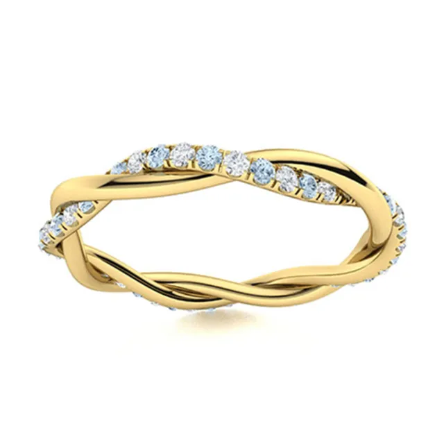 925 Sterling Silver Yellow Plated Infinity Micro Pave Aquamarine Stackable Ring