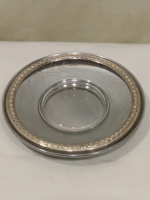 Rogers Mfg 1950 Small Serving Plate Sterling Silver Border Cut Glass Body