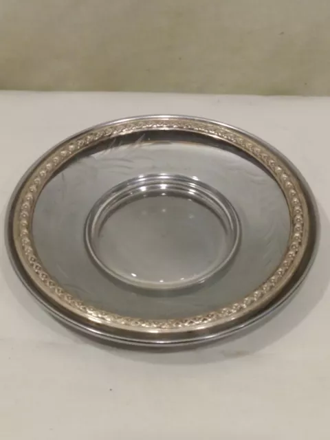 Rogers Mfg 1950 Small Serving Plate Sterling Silver Border Cut Glass Body