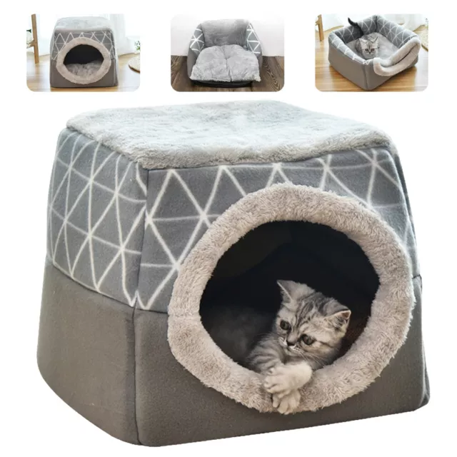 Lit Maison pour chien chat peluche Couchage douillet niche chaud Nid Panier Gris