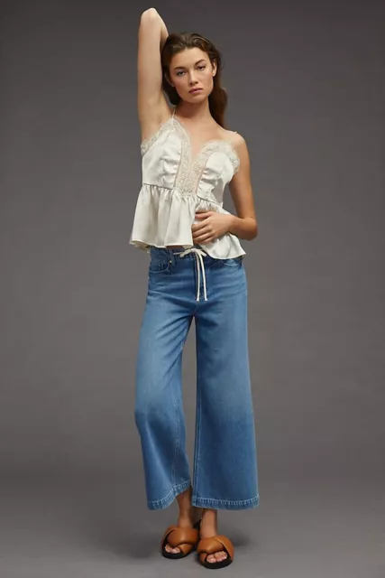 Paige Wide Leg Crop Jeans Anthropologie Zoey High Waist Tie Ankle Size 28 NEW