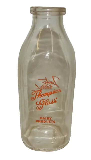 Vintage Thompson Glass Dairy Products - Taste Tells - Quart Milk Bottle