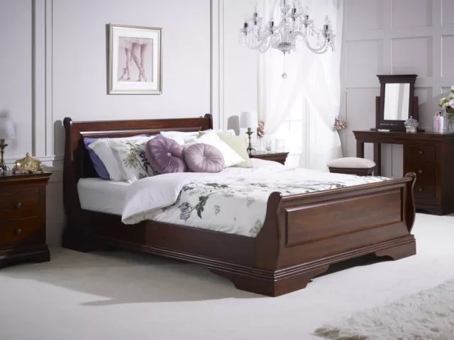 FRENCH SOLID HARDWOOD 5ft King Size Mahogany Stained Sleigh Bed - HW05  £579.00 - PicClick UK