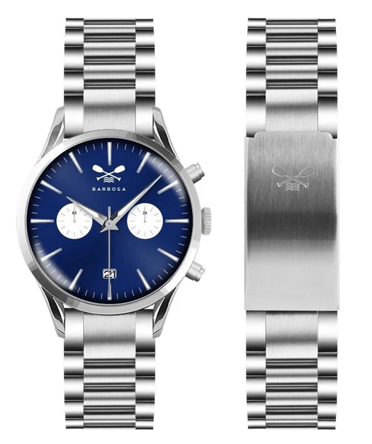 Orologio Barbosa Uomo Donna Quadrante Cronografo Blu Acciaio Nuovo