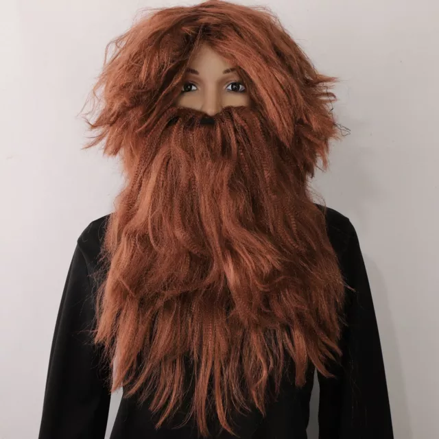 Adults Wigs Whiskers Brown Caveman Beard And Wig Halloween 2-Piece Set Cosplay