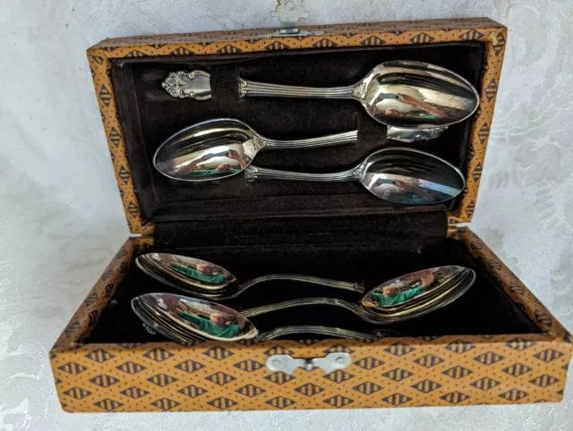 Vintage Soviet Russian USSR Silver-Plated Melchior Set 6 pcs Coffee Spoons + Box