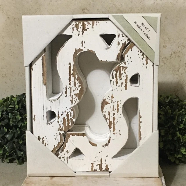 Wooden Corbels - Set of 2 - Distressed White - Wall Shelf Bracket Bookends Pair