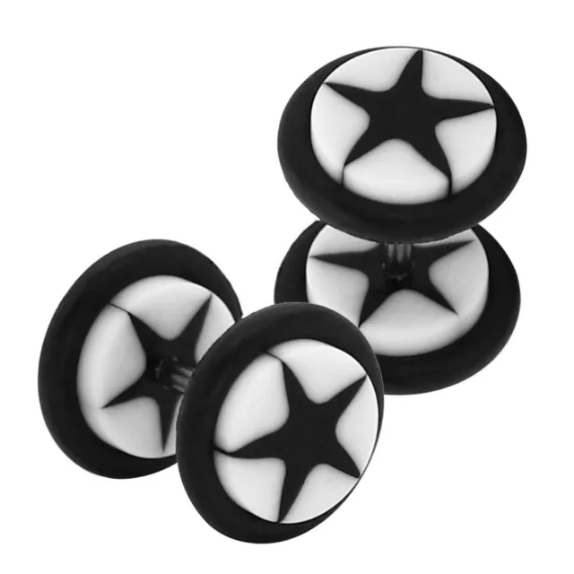 Fakeplugs Ohrstecker Schwarz Weiß Stern Acryl Fake Plug Piercing Tunnel Ohrring