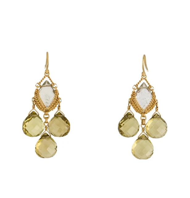 ANTHONY NAK Aquamarine and Prasiolite Drop Earrings In Signature 18K Gold Chain ANTHONY NAK Aquamarine and Prasiolite Drop Earrings In Signature 18K Gold Chain