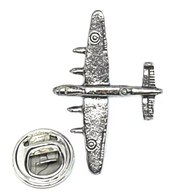 Hand Cast Fine English Pewter Pin Badge Military R.A.F. Lancaster Avro (≈25mm)