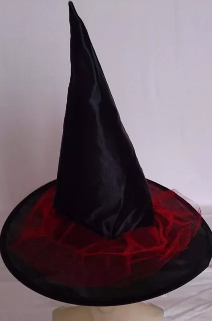 Hexenhut schwarz mit Tüll rot Halloween Kostüm Hexe Hut Zauberer 129202113