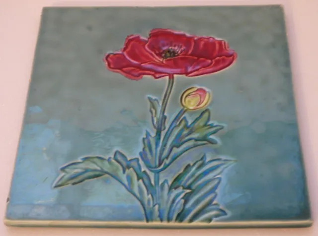 Great Poppy Art Nouveau Tile Relief George SCHMIDER Zell Germany Carreau Tegel