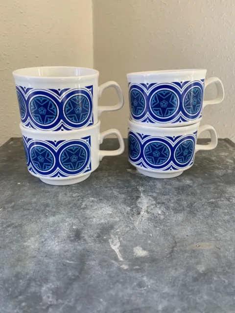 Set of 4 Staffordshire Mugs Cup Blue Star Made in England Cups Four