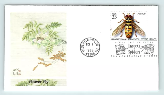 Indianapolis IN Insects & Spiders FDC Envelope 1999 Flower Fly  fdc7