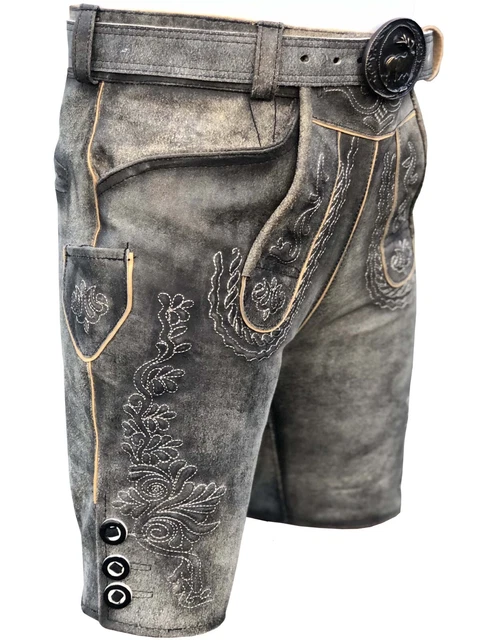 Herren Trachten Lederhose Kurze Lederhose Baverain Lederhose mit Gürtel Gr,48-58 3