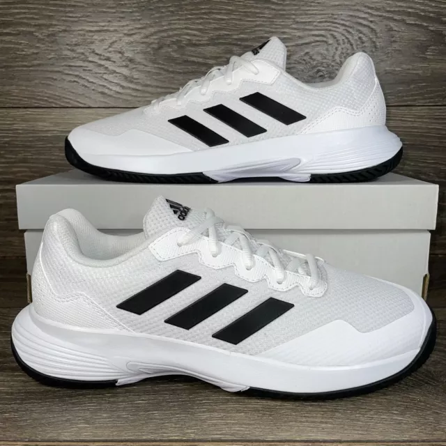 adidas Men's Game Court 2 White Black Athletic Tennis Shoes Sneakers Trainers