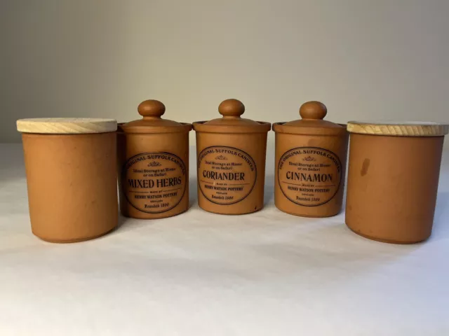 5 Henry Watson Pottery The Original Suffolk Canister Spice Jars and Herb Pots