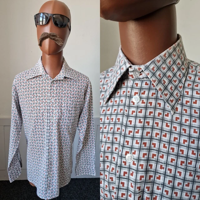 CAMICIA McMareen Vintage anni '70 Geometrica! Grande | Modello Policotone Mod Discoteca ZD98