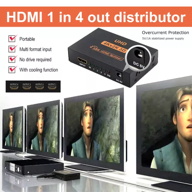 HDMI Splitter 1 In 4 Out 4K 2K Ultra HD 3D Multi Port Hub HDMI Switch Converter 2