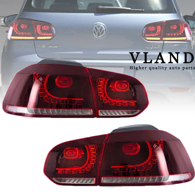 VLAND LED Tail Lights For 2008-2013 Volkswagen VW Golf 6 &MK6 &GTI R Cherry Red