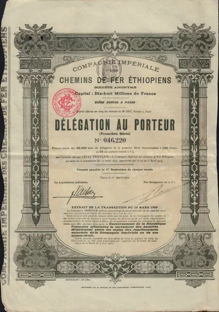 ETHIOPIA Chemins de Fer Ethiopiens dd 1910 / Railway