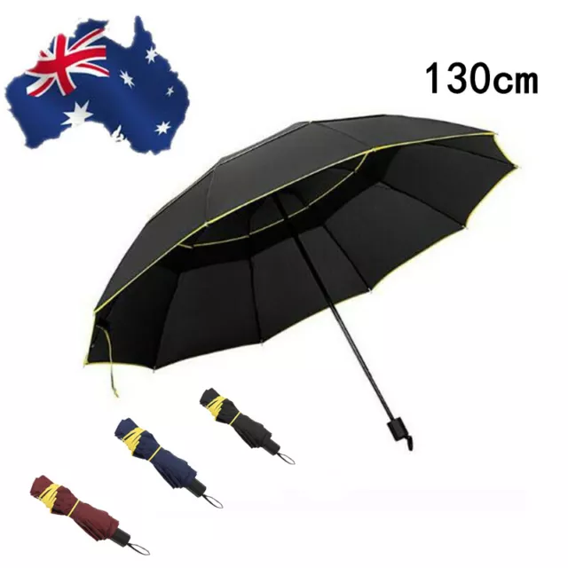 Large Folding Umbrella 10Ribs130cm Extra Strong Windproof Rain Sun Protection gg