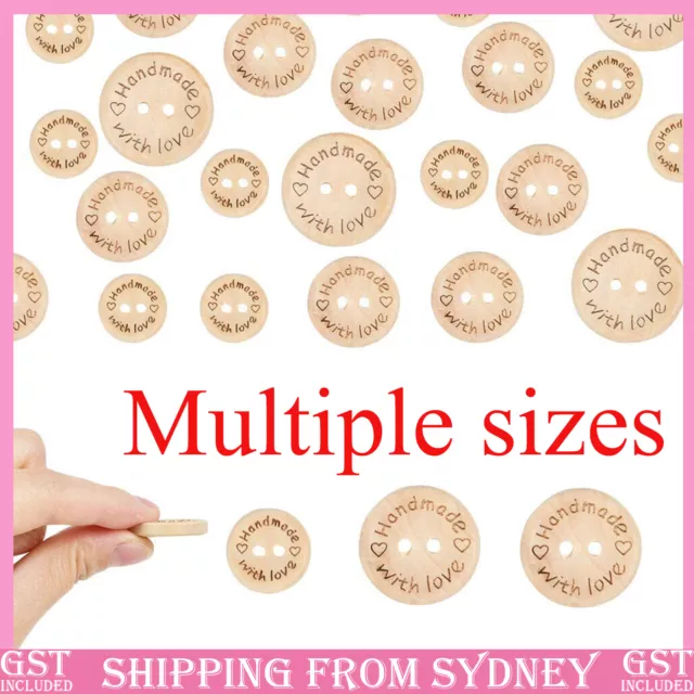 Natural Wooden Button 100pcs Craft Sewing DIY Handmade With Love Wooden Buttons