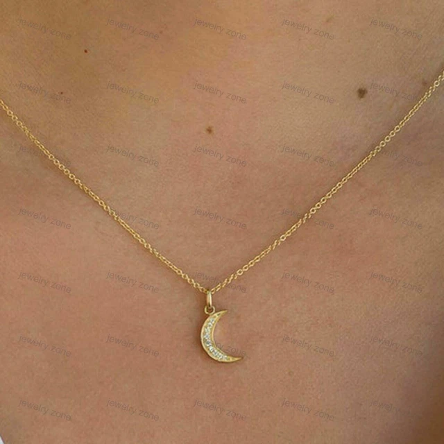 0.09 Ct Round Simulated Diamond Half Moon Pendant In Yellow Gold Plated Silver