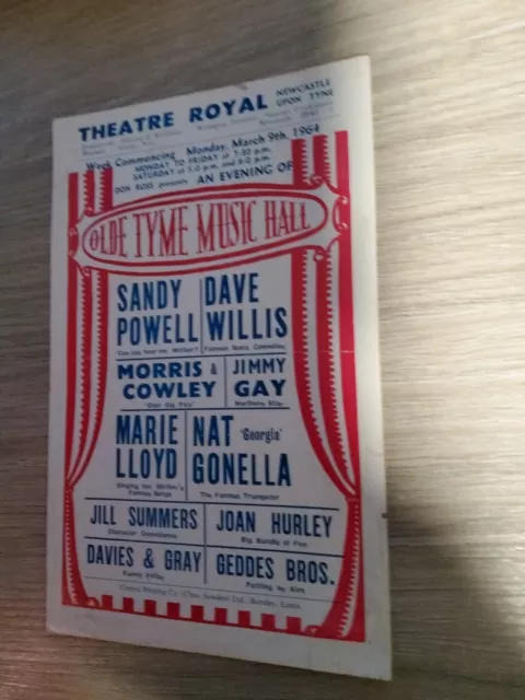 Music Hall Theatre Flyer 1964,Newcastle Theatre Royal,Comedian Sandy Powell