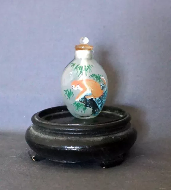 Peking Glass Inside Zodiac Monkey Reverse Hand Painted Snuff Bottle