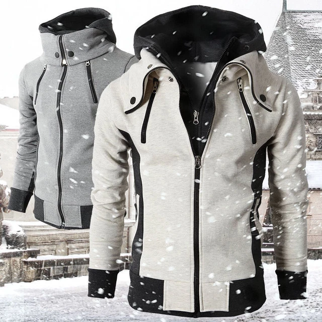 Mens Zip Up Thick Fleece Fur Lined Hoodie Winter Warm Ski Skate Coat Jacket Tops