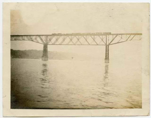 Railroad Train on the Bridge Vintage Photo