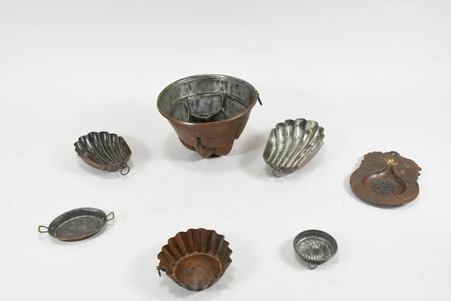 Lot De 6 Moules à Canelés Anciens – Cuivre étamé – Hauteur 5 Cm – Art Populaire
