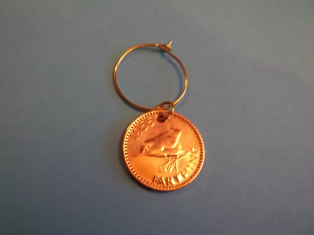 FARTHING COIN - HIGHLY POLISHED WINE GLASS PENDANT / CHARM - 1939 to 1955