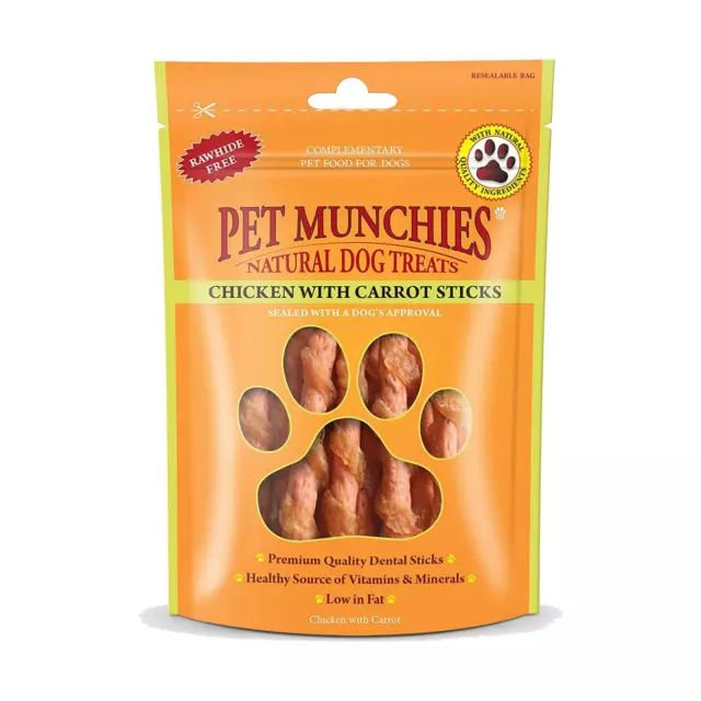 Merienda para mascotas Pet Munchies pollo con palos de zanahoria bocadillos golosinas para mascotas