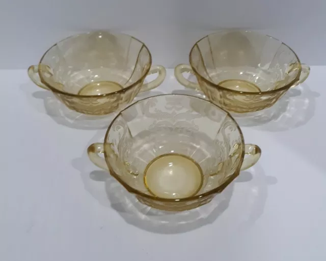 Vintage Federal Glass Amber Cream Soup Bowl  Madrid (Set of 3)