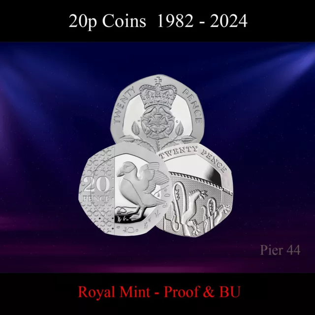 1982 - 2024 Twenty Pence Coins 20p PROOF & Brilliant Uncirculated BU Royal Mint