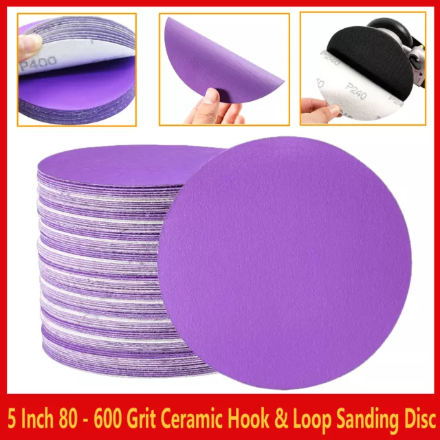 5 inch 80-600 Grit Dry Sanding Discs Ceramic Hook Loop Orbital Sander Sand Paper