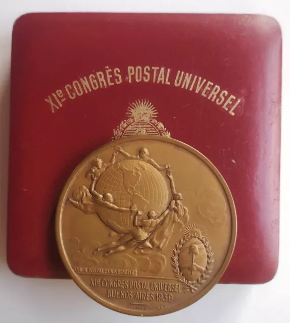 Medal XI° UNIVERSAL POSTAL CONGRESS 1939 Buenos Aires by Musetti, original case