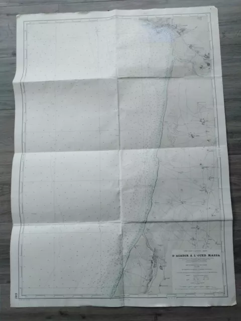 grande Carte marine Maroc d'Agadir à l'Oued Massa 1958 service Hydrographique