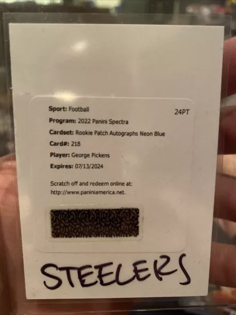 2022 PANINI SPECTRA GEORGE PICKENS NEON BLUE RPA RC Auto /60 STEELERS Redemption