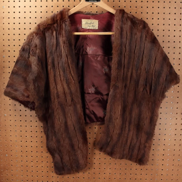 vtg 50s Stamford Fur Shops genuine mink fur capelet wrap shawl OS stole bridal