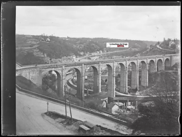 Dinan, Viaduc, Plaque verre photo ancienne, négatif noir & blanc 9x12 cm