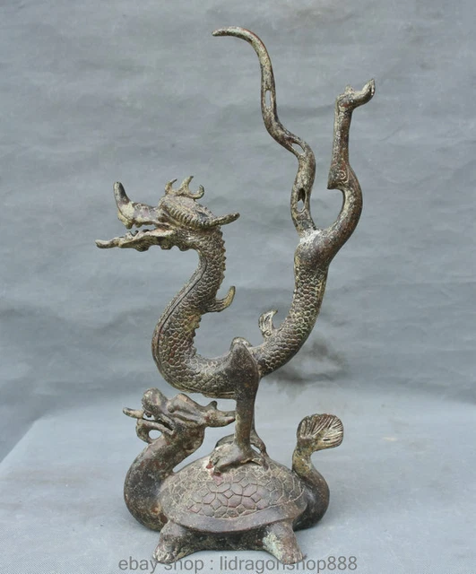 STATUE DE TORTUE avec tortue de dragon sur mer de 16 ", Chine ancienne