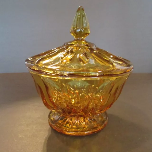 Vintage Amber Gold Mid Century Candy Dish w/ Lid