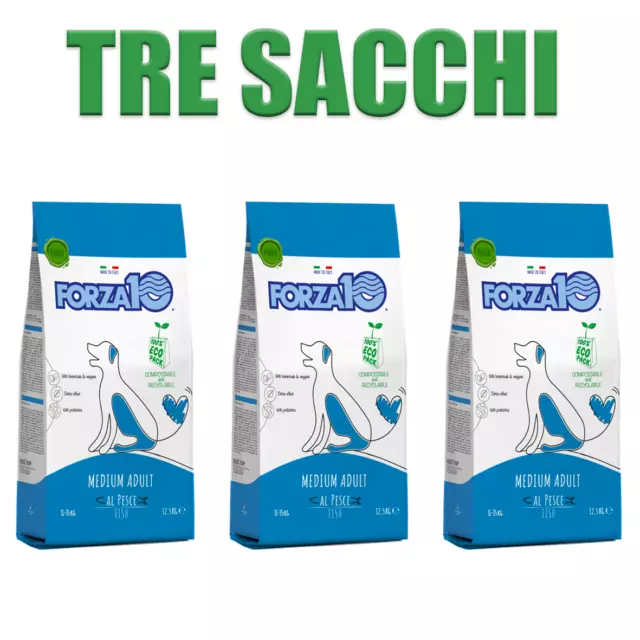 3 Sacchi Forza 10 Medium Pesce Per Cani Adulti - Tot 37,5 Kg