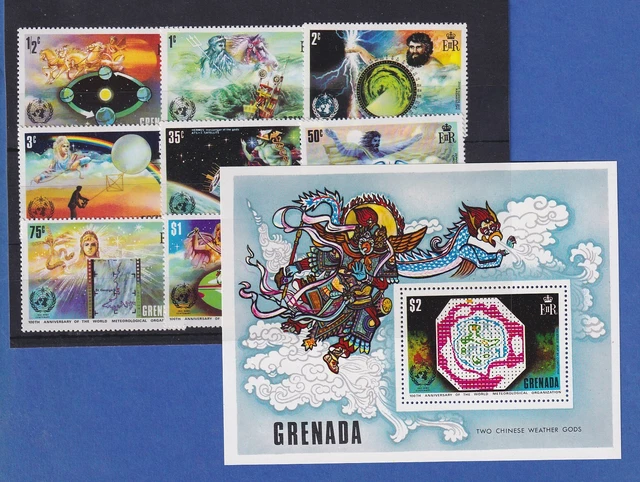 Grenada 1973 Weather and Climate 100 Years WMO Mi. No. 516-23 Set + Block ** / MNH