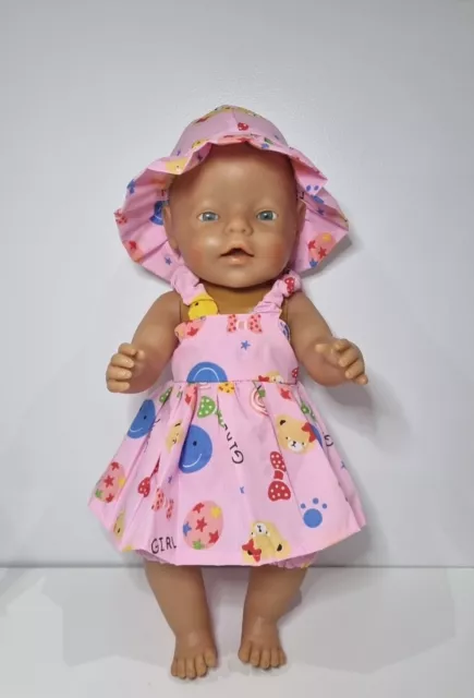 DOLLS CLOTHES TO FIT 17" BABY BORN SIZE DOLL 3 Piece Pink Girl Fun Dress Set