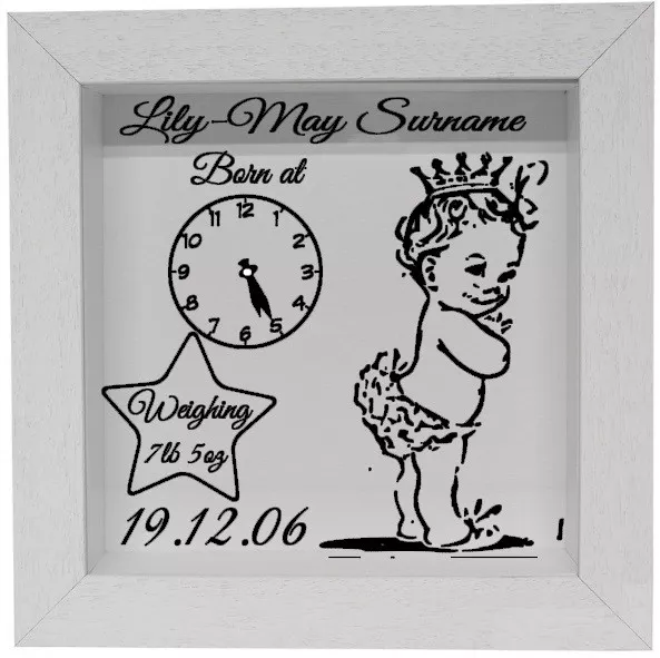 Autocollant de cadre d'horloge de naissance personnalisé pour bébé - autocollant vinyle pour cadre de boîte, etc.